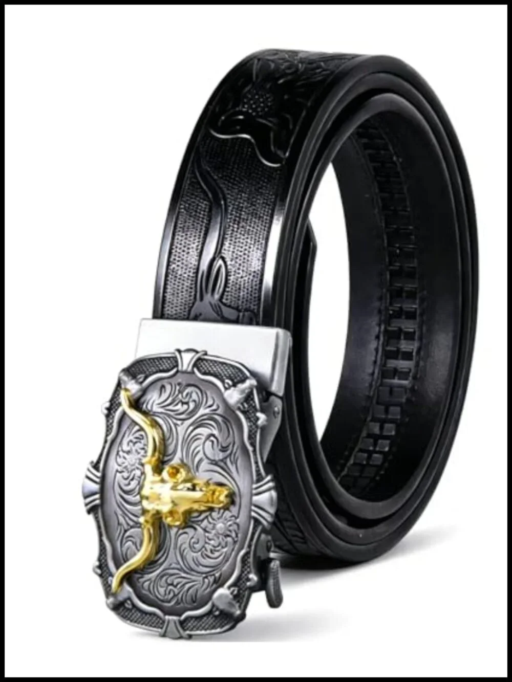 Mens Ratchet Cowboy Belt Leather Western Belts with Automatic Buckle